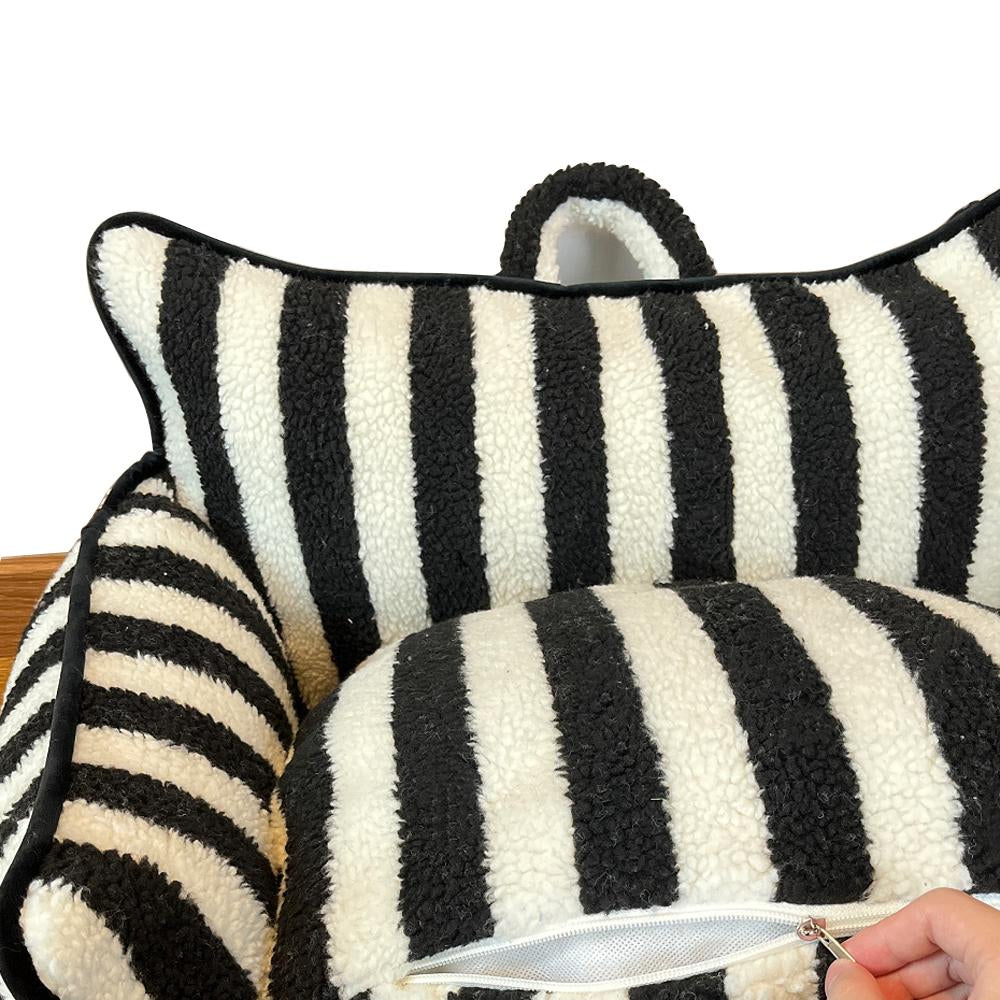 Pet  Dog Cat Sofa Stylish Dual-Layer Striped Faux Lambswool