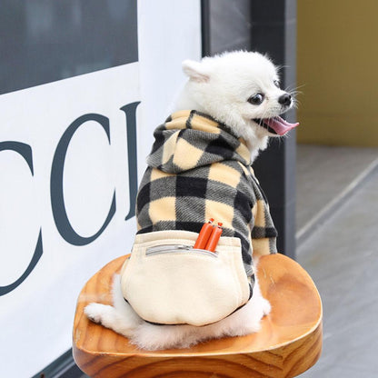 Pet Dog Plaid Sweatshirt Hoodie Sweater Pocket Warm Cat Coat Pajamas