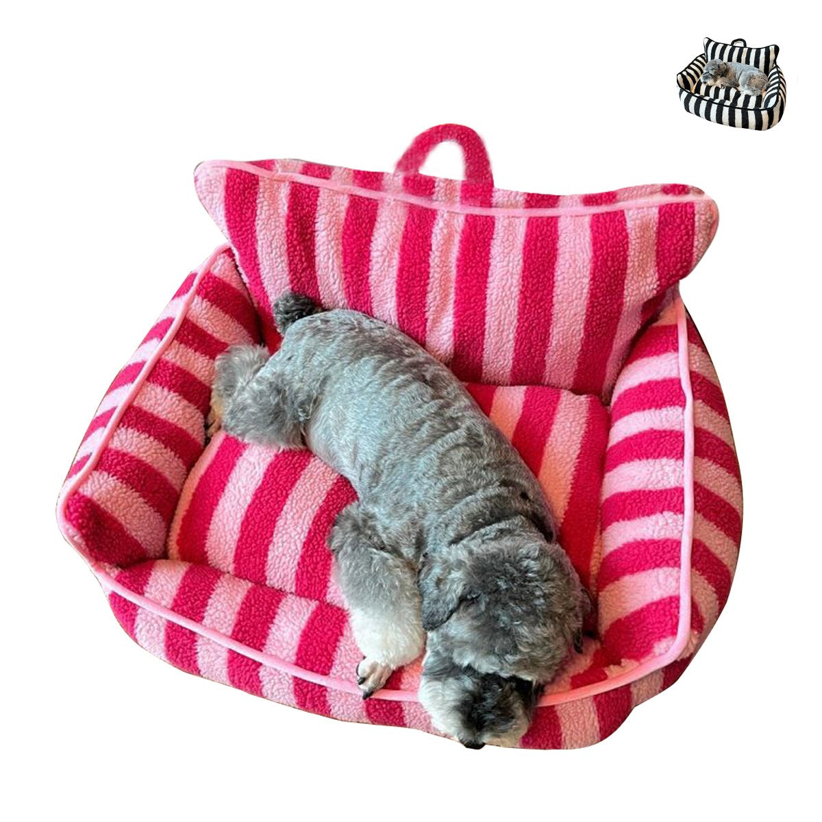 Pet  Dog Cat Sofa Stylish Dual-Layer Striped Faux Lambswool