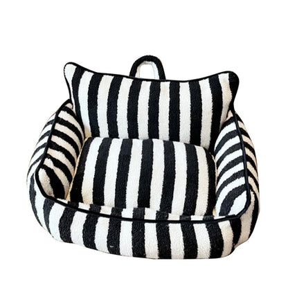 Pet  Dog Cat Sofa Stylish Dual-Layer Striped Faux Lambswool