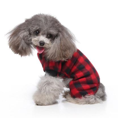 Dog Sweater Plaid Style Pet Cat Winter Warm Clothes Jumpsuits