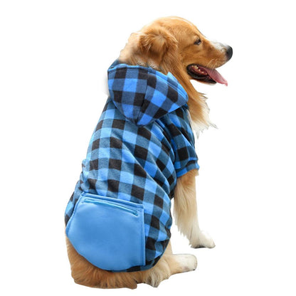 Pet Dog Plaid Sweatshirt Hoodie Sweater Pocket Warm Cat Coat Pajamas