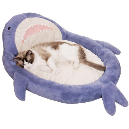 Grey Short Plush Shark Shaped Sofa Style Warm Pet Bed Suitable For Medium To Large Cats And Dogs
