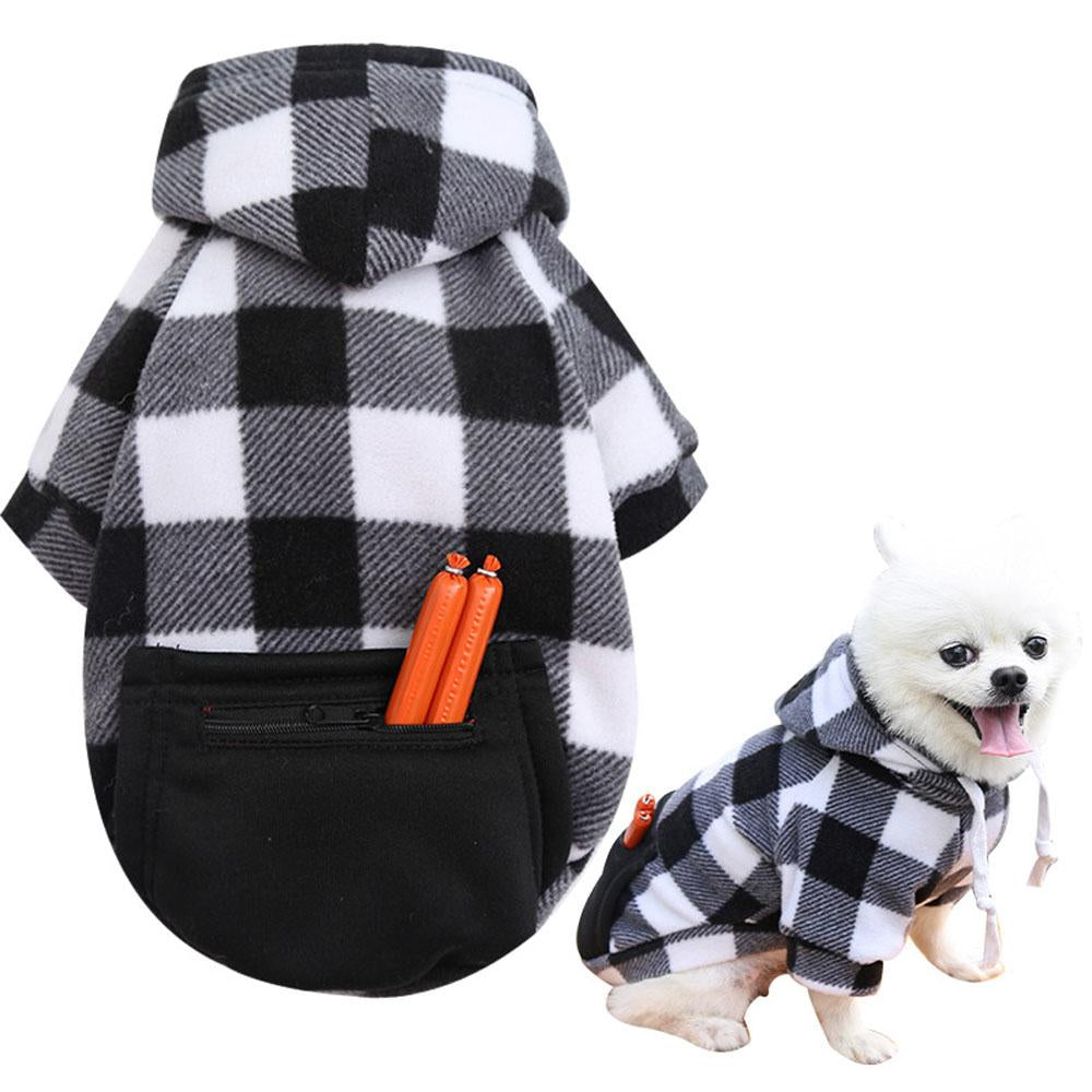 Pet Dog Plaid Sweatshirt Hoodie Sweater Pocket Warm Cat Coat Pajamas