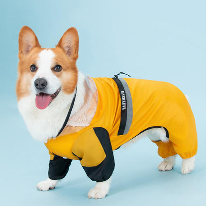Pet raincoat Full Coverage Stylish Pet Essential Reflective Color Four-Legged Raincoat