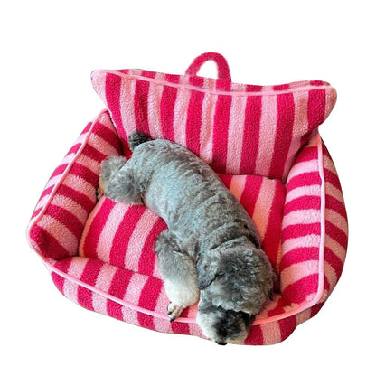 Pet  Dog Cat Sofa Stylish Dual-Layer Striped Faux Lambswool