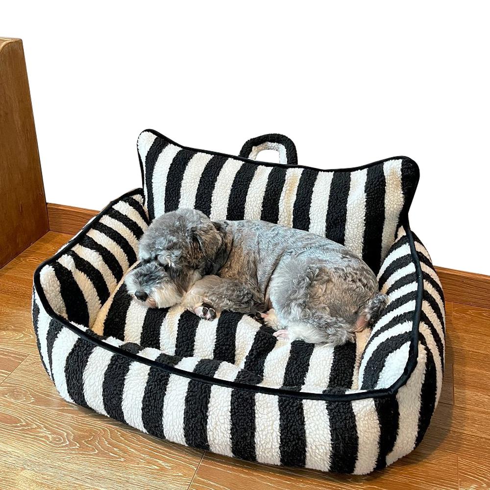 Pet  Dog Cat Sofa Stylish Dual-Layer Striped Faux Lambswool