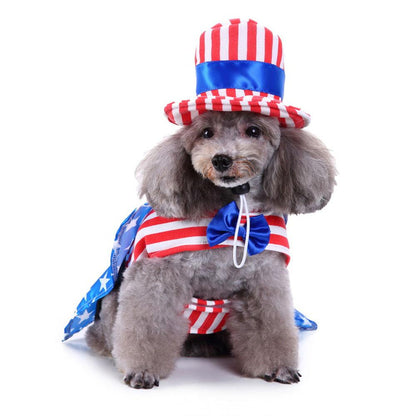 Funny Dog Cat Skeleton Wizard American Flag Costume Cosplay Dress Pets