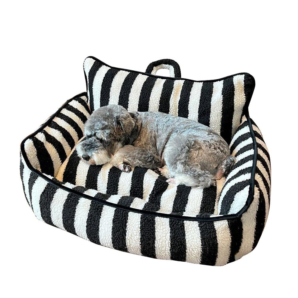 Pet  Dog Cat Sofa Stylish Dual-Layer Striped Faux Lambswool