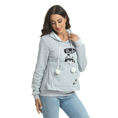 Unisex Long Sleeve Pet Pouch Carrier Hoodie Kangaroo Cat Small Dog Holder Sweatshirt